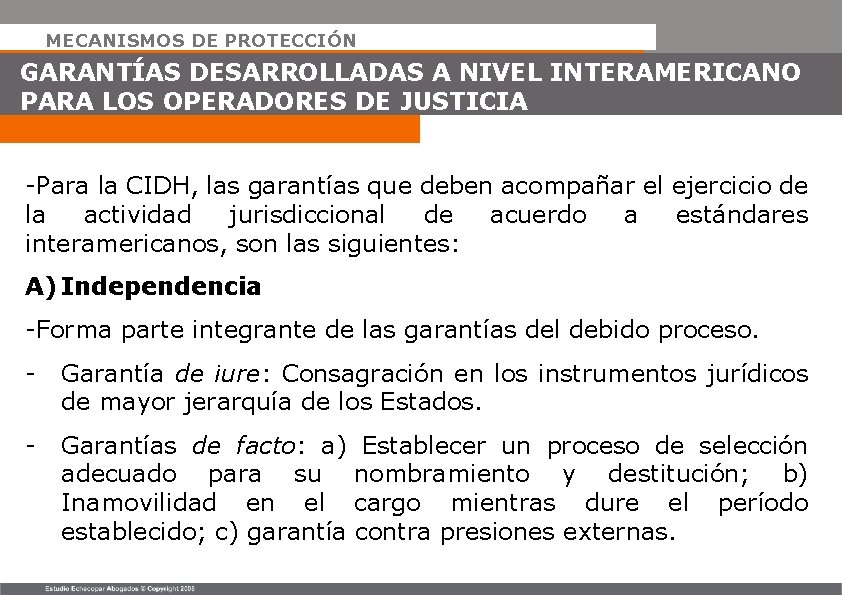 MECANISMOS DE PROTECCIÓN GARANTÍAS DESARROLLADAS A NIVEL INTERAMERICANO PARA LOS OPERADORES DE JUSTICIA -Para