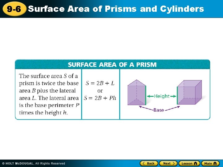 9 -6 Surface Area of Prisms and Cylinders 