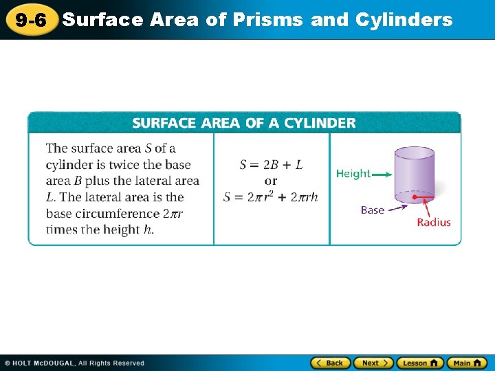 9 -6 Surface Area of Prisms and Cylinders 