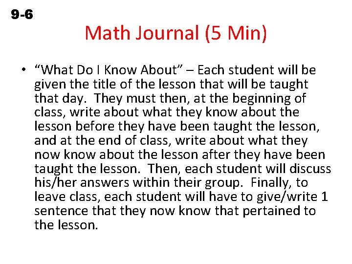 9 -6 Surface Area of Prisms and Cylinders Math Journal (5 Min) • “What