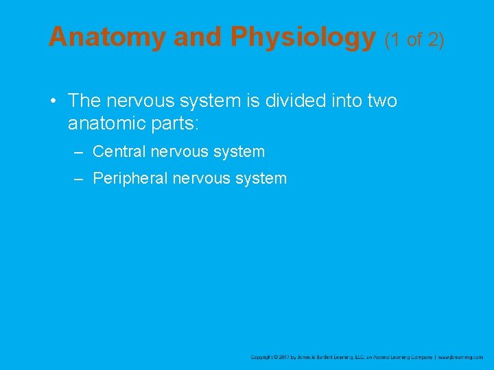 Anatomy and Physiology (1 of 2) • The nervous system is divided into two