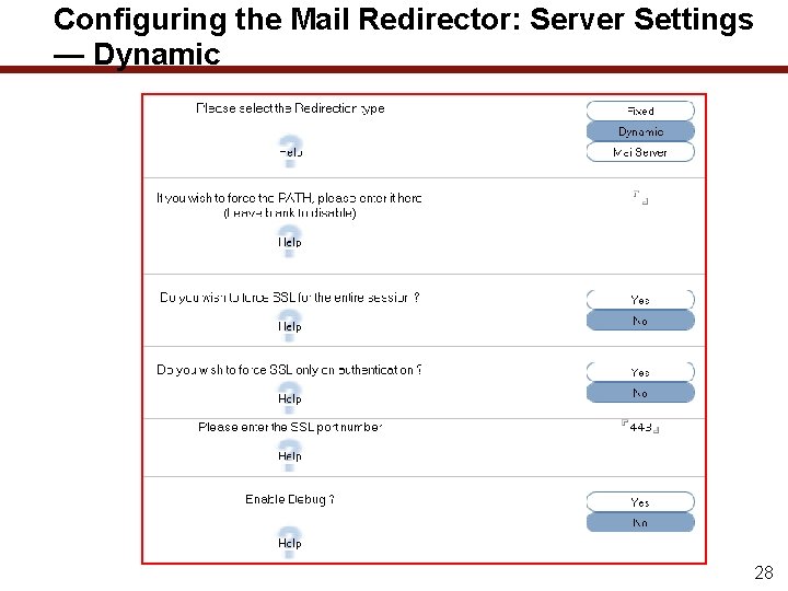 Configuring the Mail Redirector: Server Settings — Dynamic 28 