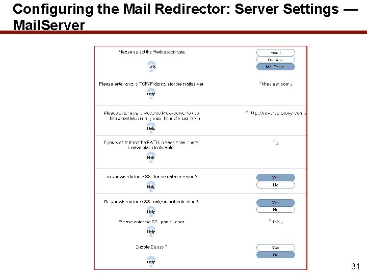 Configuring the Mail Redirector: Server Settings — Mail. Server 31 
