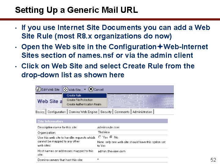 Setting Up a Generic Mail URL • • • If you use Internet Site