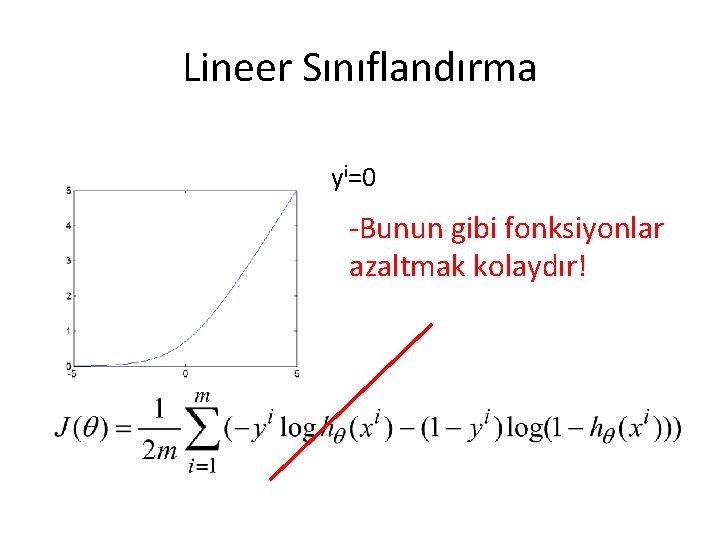 Lineer Sınıflandırma yi=0 -Bunun gibi fonksiyonlar azaltmak kolaydır! 