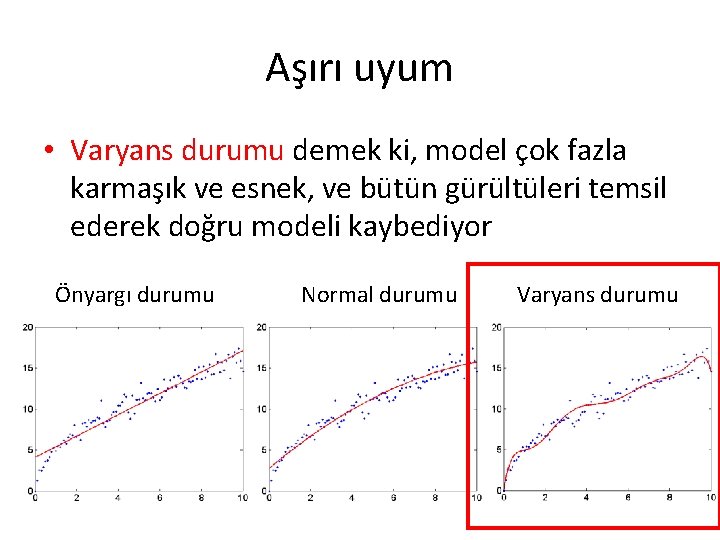 Aşırı uyum • Varyans durumu demek ki, model çok fazla karmaşık ve esnek, ve