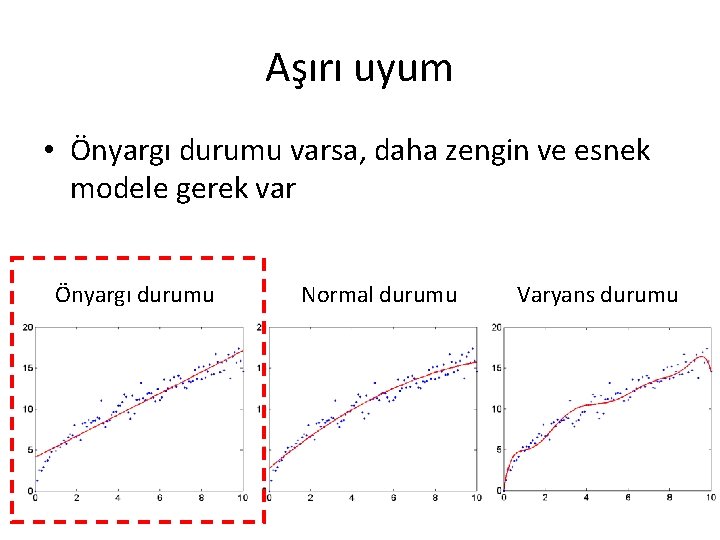 Aşırı uyum • Önyargı durumu varsa, daha zengin ve esnek modele gerek var Önyargı