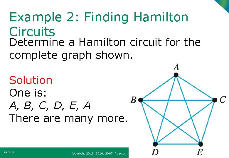Example 2: Finding Hamilton Circuits Determine a Hamilton circuit for the complete graph shown.