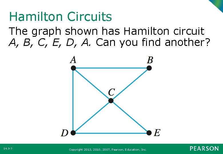 Hamilton Circuits The graph shown has Hamilton circuit A, B, C, E, D, A.