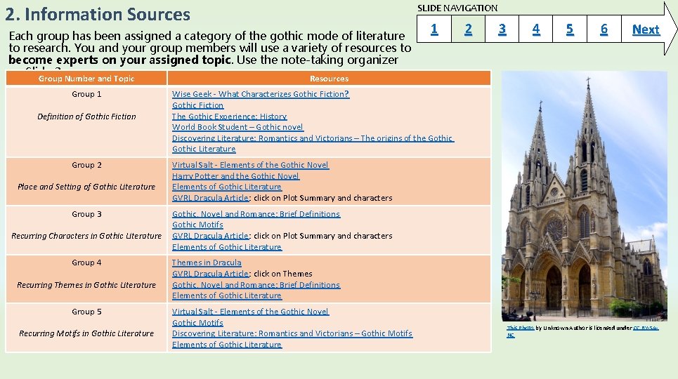 2. Information Sources Each group has been assigned a category of the gothic mode