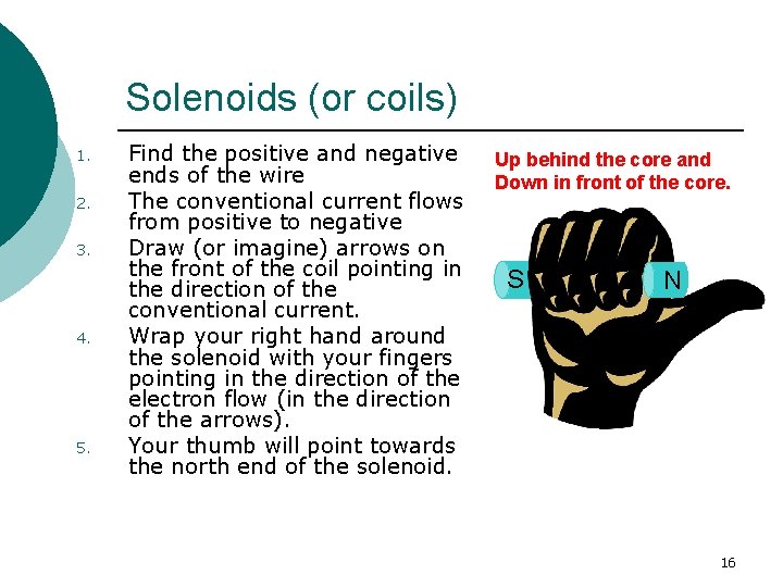 Solenoids (or coils) 1. 2. 3. 4. 5. Find the positive and negative ends