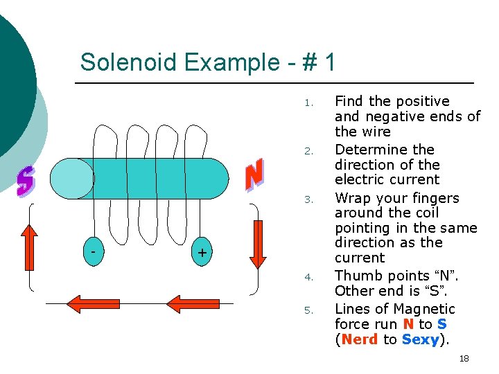 Solenoid Example - # 1 1. 2. 3. - + 4. 5. Find the