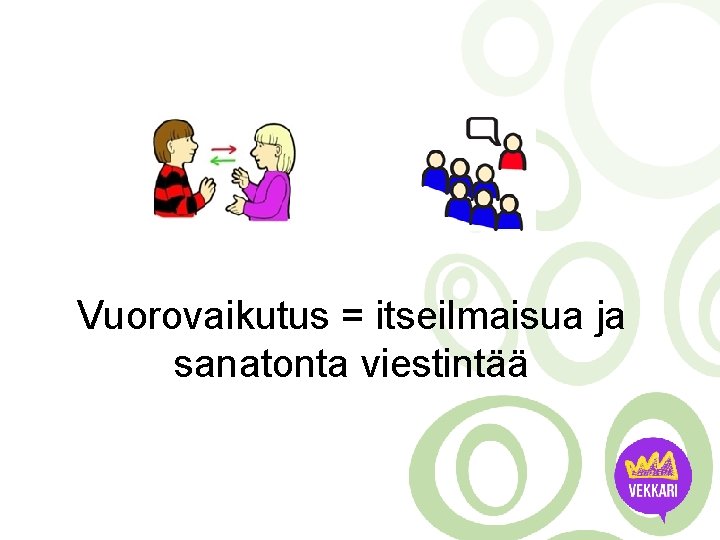 Vuorovaikutus = itseilmaisua ja sanatonta viestintää 