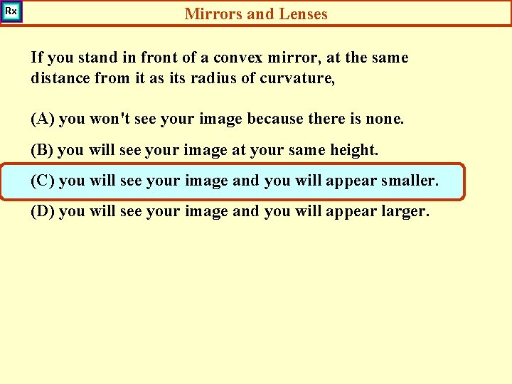 Mirrors and Lenses If you stand in front of a convex mirror, at the