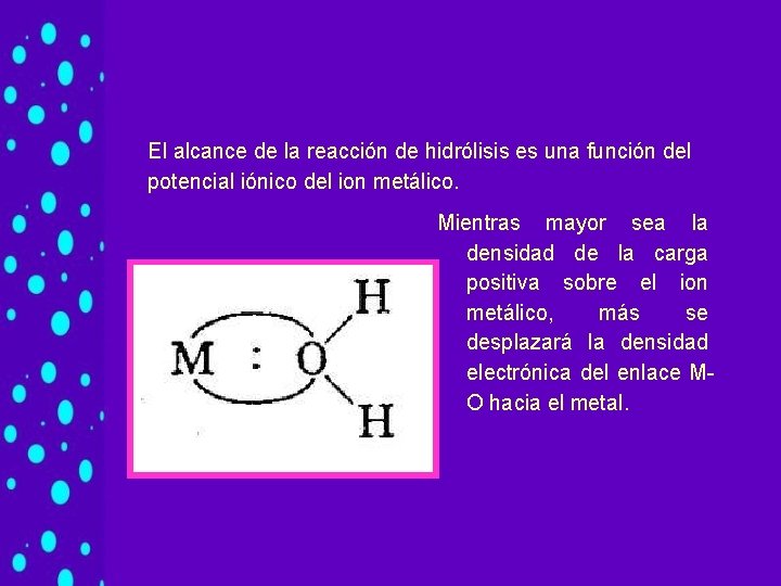El alcance de la reacción de hidrólisis es una función del potencial iónico del El alcance de la reacción de hidrólisis es una función del potencial iónico del