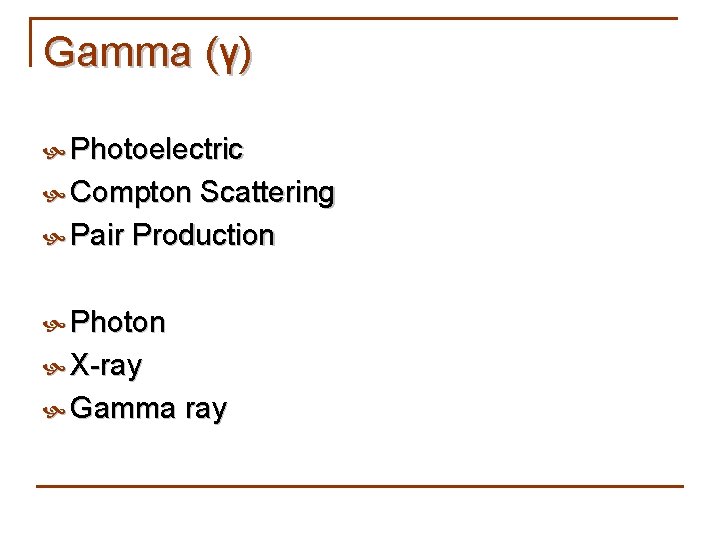 Gamma (γ) Photoelectric Compton Scattering Pair Production Photon X-ray Gamma ray 