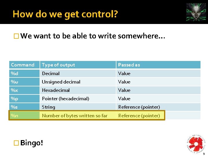 How do we get control? � We want to be able to write somewhere…