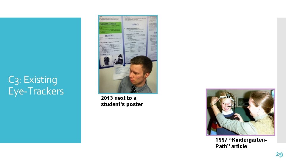 C 3: Existing Eye-Trackers 2013 next to a student’s poster 1997 “Kindergarten. Path” article