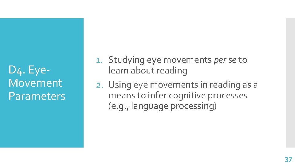 D 4. Eye- Movement Parameters 1. Studying eye movements per se to learn about