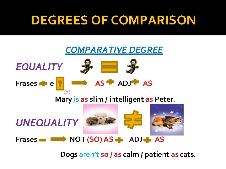 DEGREES OF COMPARISON COMPARATIVE DEGREE EQUALITY Frases e AS ADJ AS Mary is as