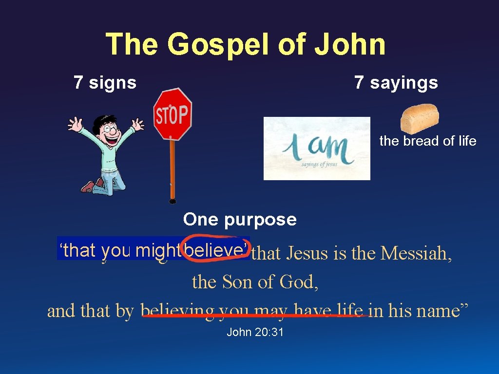 The Gospel of John 7 signs 7 sayings the bread of life One purpose