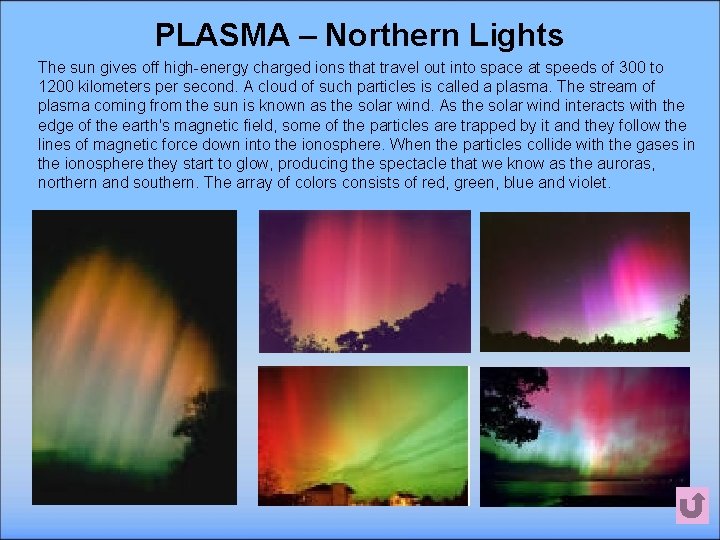 PLASMA – Northern Lights The sun gives off high-energy charged ions that travel out