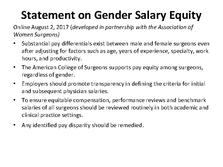 Statement on Gender Salary Equity Online August 2, 2017 (developed in partnership with the