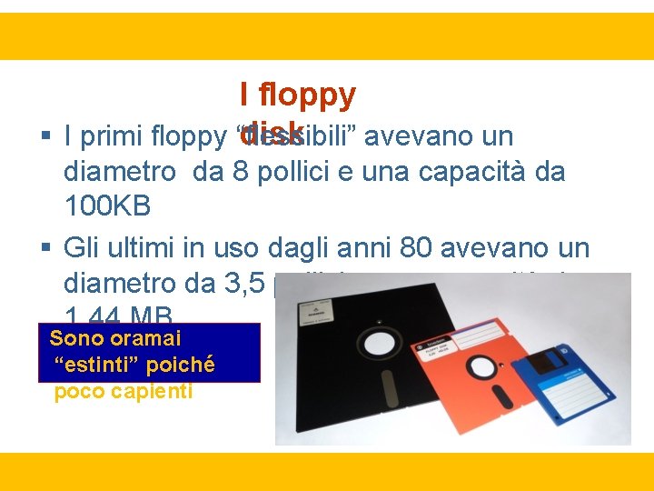 I floppy disk I primi floppy “flessibili” avevano un diametro da 8 pollici e