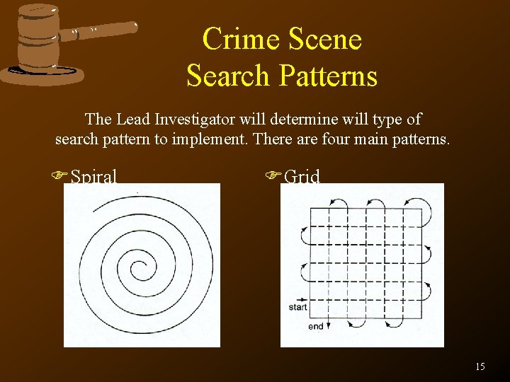 Crime Scene Search Patterns The Lead Investigator will determine will type of search pattern