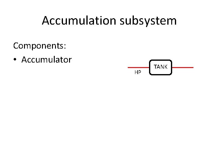 Accumulation subsystem Components: • Accumulator HP TANK 
