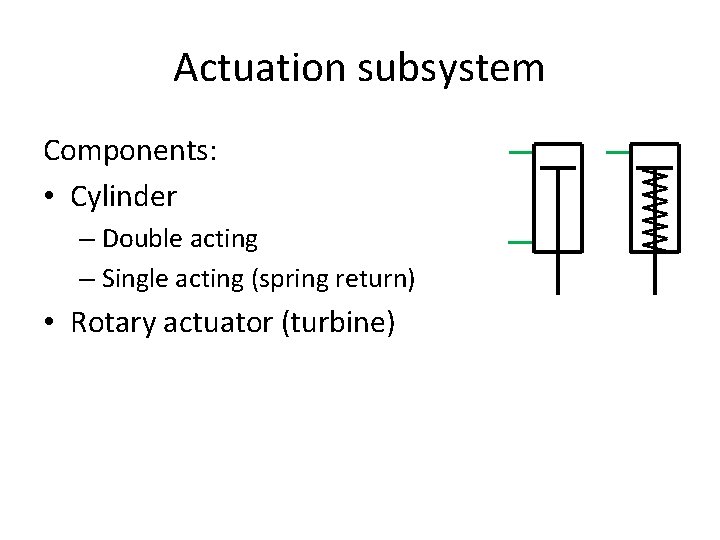 Actuation subsystem Components: • Cylinder – Double acting – Single acting (spring return) •