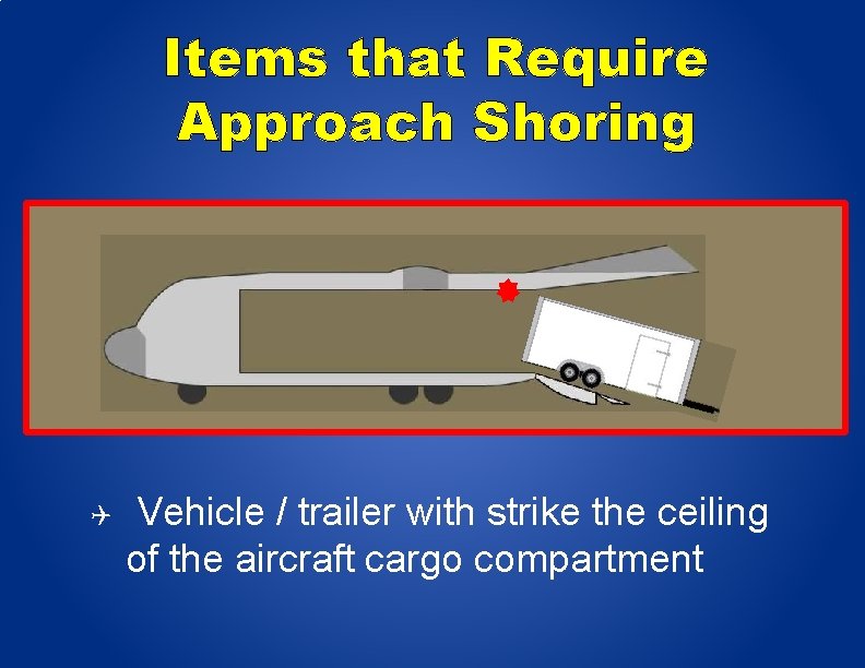 Items that Require Approach Shoring Vehicle / trailer with strike the ceiling of the