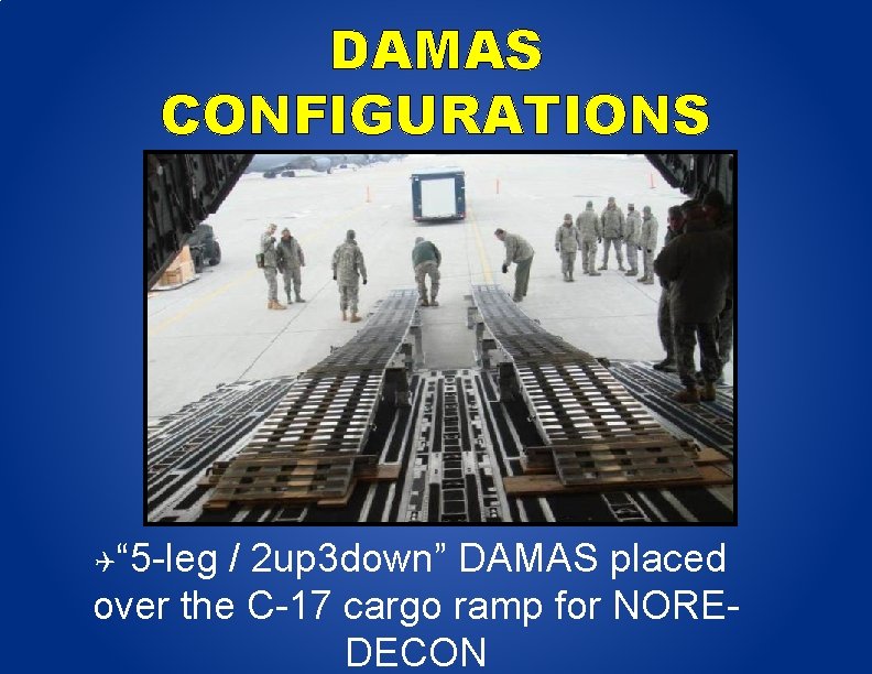 DAMAS CONFIGURATIONS “ 5 -leg / 2 up 3 down” DAMAS placed over the