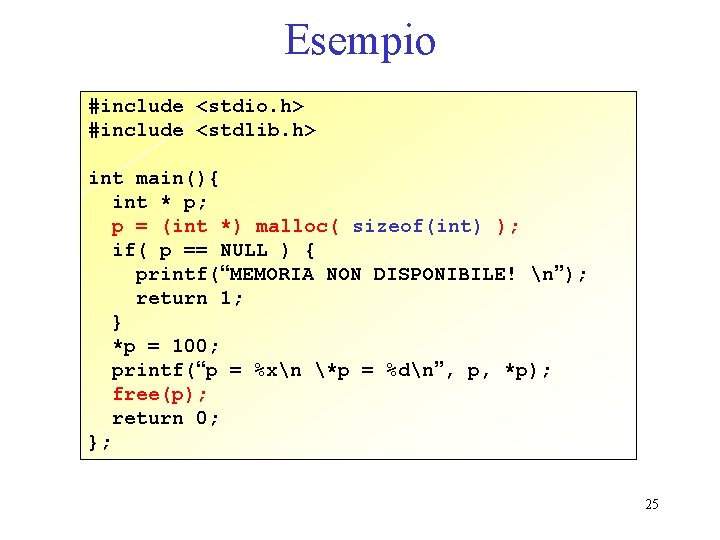 Esempio #include <stdio. h> #include <stdlib. h> int main(){ int * p; p =