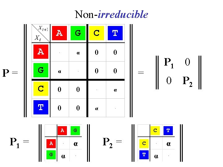 Non-irreducible A P= C T A 0 0 G 0 0 C 0 0