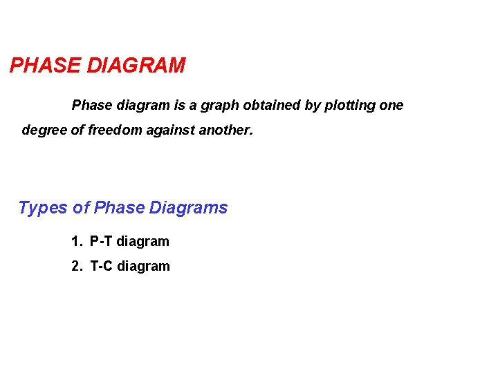 PHASE DIAGRAM Phase diagram is a graph obtained by plotting one degree of freedom