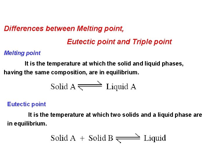 Differences between Melting point, Eutectic point and Triple point Melting point It is the