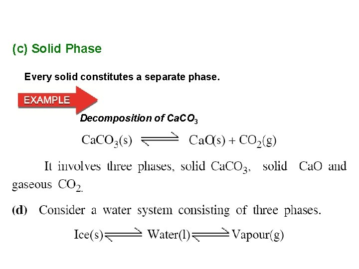 (c) Solid Phase Every solid constitutes a separate phase. Decomposition of Ca. CO 3