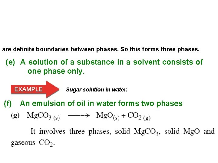are definite boundaries between phases. So this forms three phases. (e) A solution of