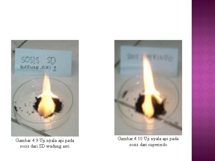 Gambar 4. 9 Uji nyala api pada sosis dari SD wadung asri Gambar 4.