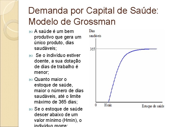 Demanda por Capital de Saúde: Modelo de Grossman A saúde é um bem produtivo