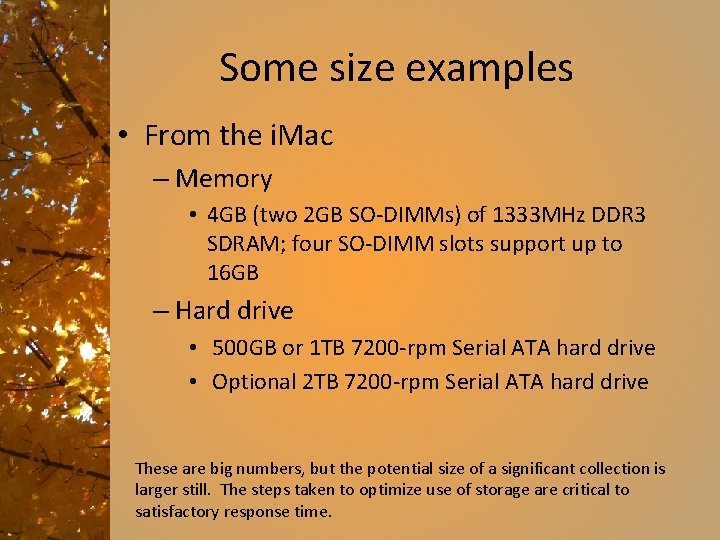 Some size examples • From the i. Mac – Memory • 4 GB (two