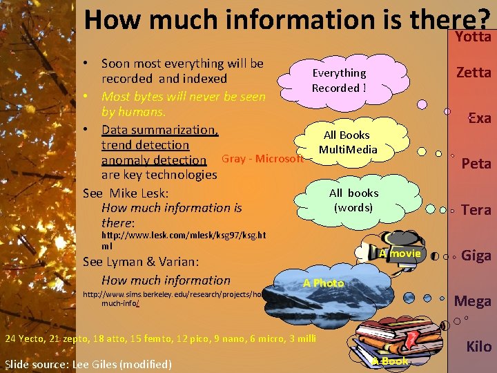 How much information is there? Yotta • Soon most everything will be Everything recorded