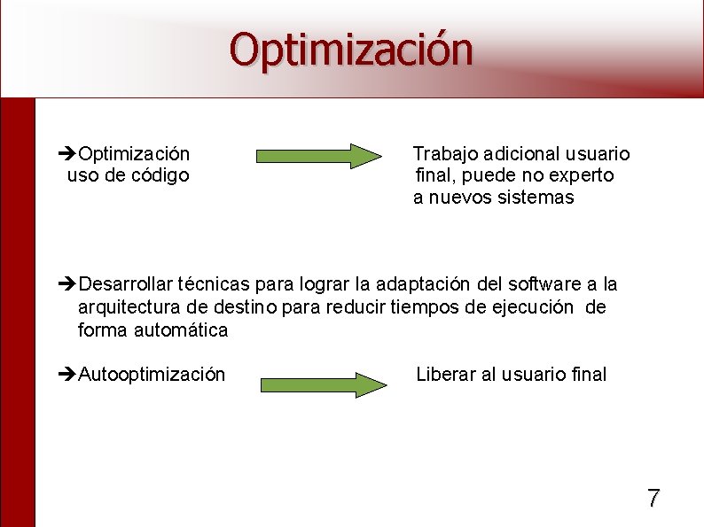 Optimización uso de código Trabajo adicional usuario final, puede no experto a nuevos sistemas