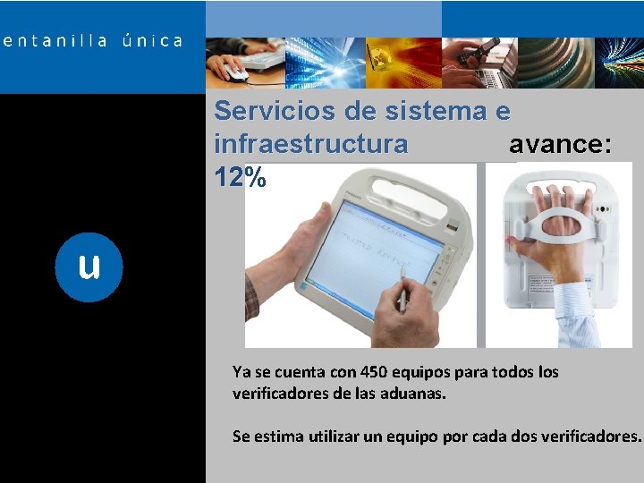 Servicios de sistema e infraestructura avance: 12% Ya se cuenta con 450 equipos para