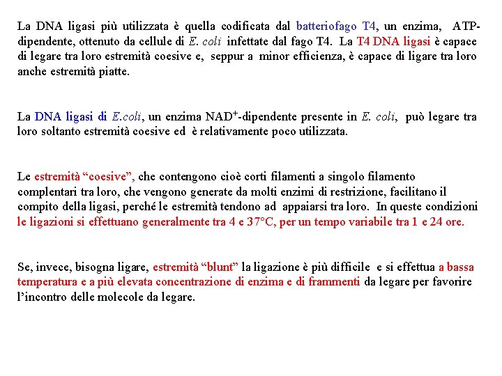 La DNA ligasi più utilizzata è quella codificata dal batteriofago T 4, un enzima,