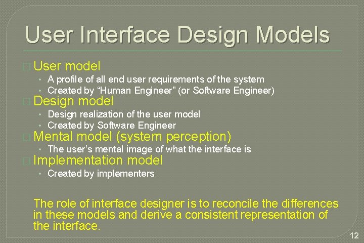 User Interface Design Model Model User Interface Design 1 Interface Design Areas of