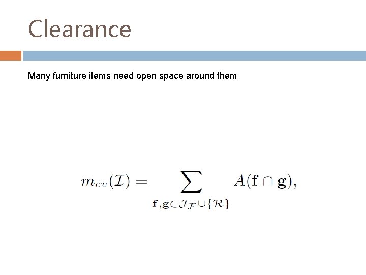 Clearance Many furniture items need open space around them 