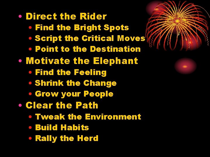  • Direct the Rider • Find the Bright Spots • Script the Critical