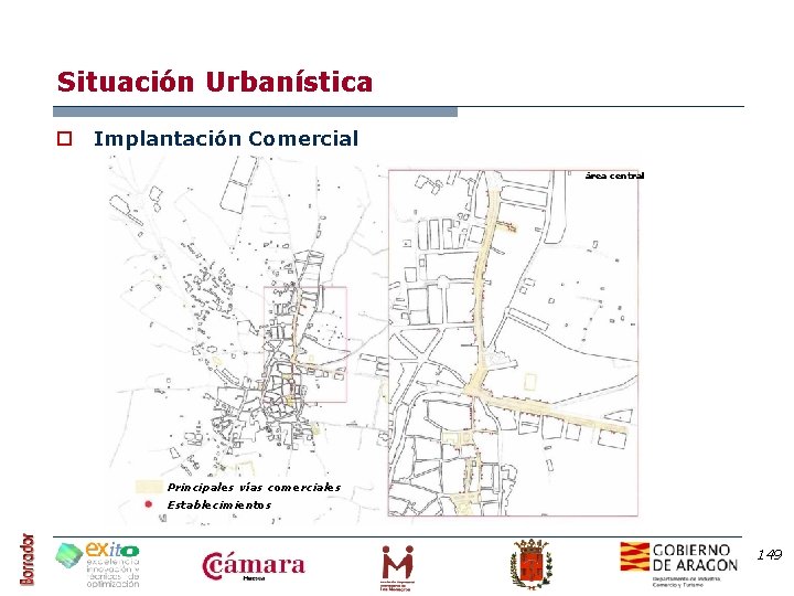 Situación Urbanística o Implantación Comercial área central Principales vías comerciales Establecimientos 149 